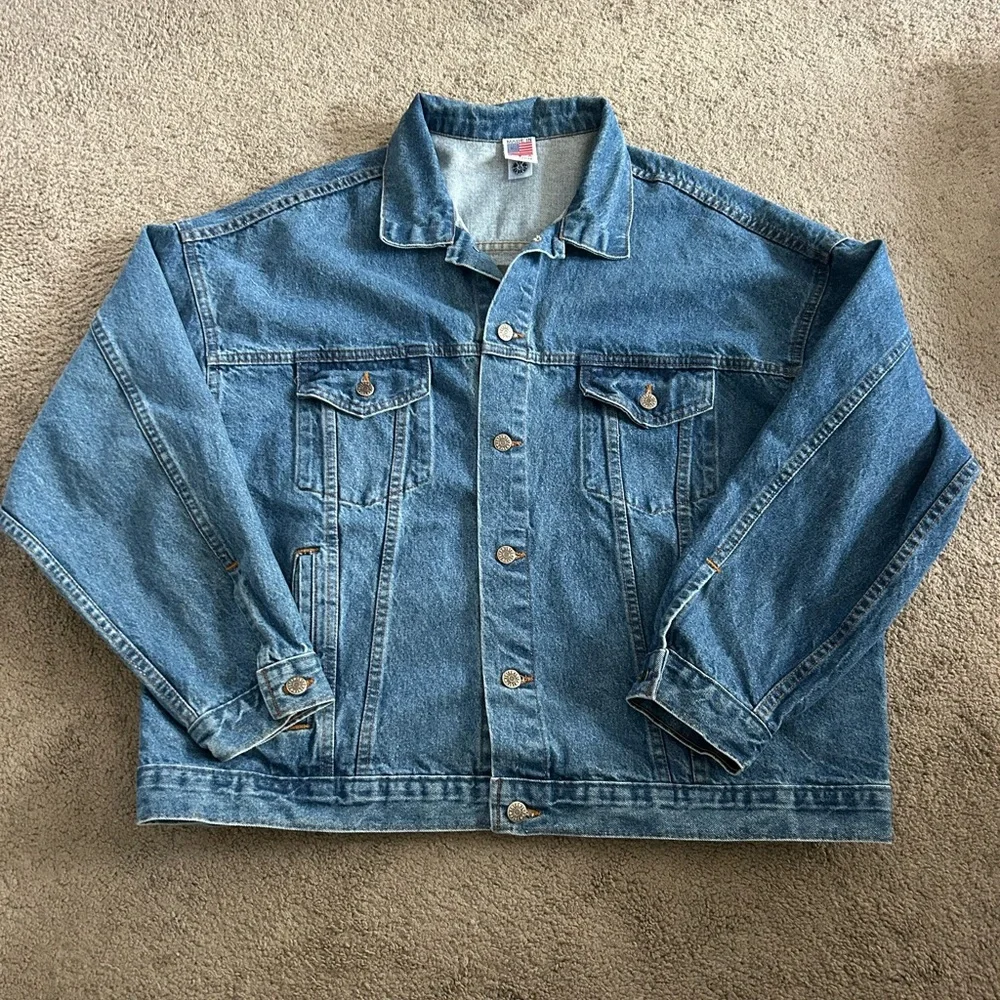VTG TYCA Blue Jean Denim Jacket  Made USA Embossed‎ Rhythm Blues XXLarge BIKER